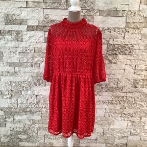 Lane Bryant Mock-Neck Lace Fit & Flare Dress in the "Racing Red“